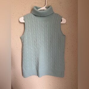 Charter Club Light Blue 2 ply Cashmere Cable Knit Sleeveless Turtleneck